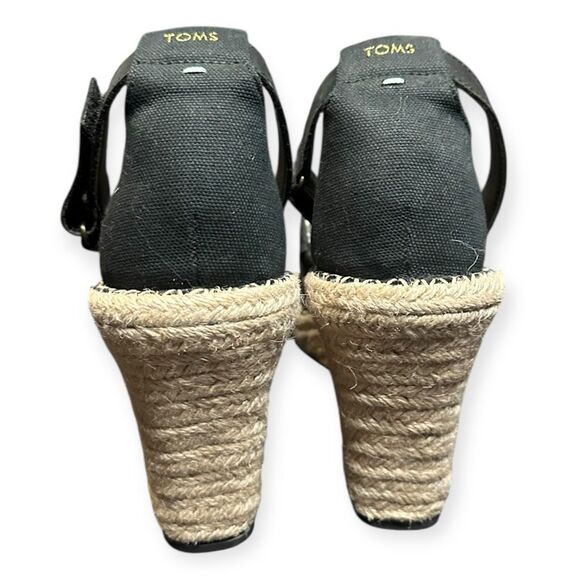 TOMS Women’s Black Canvas Marisol Espadrille Wedge Sandals Size 10 - Picture 5 of 9